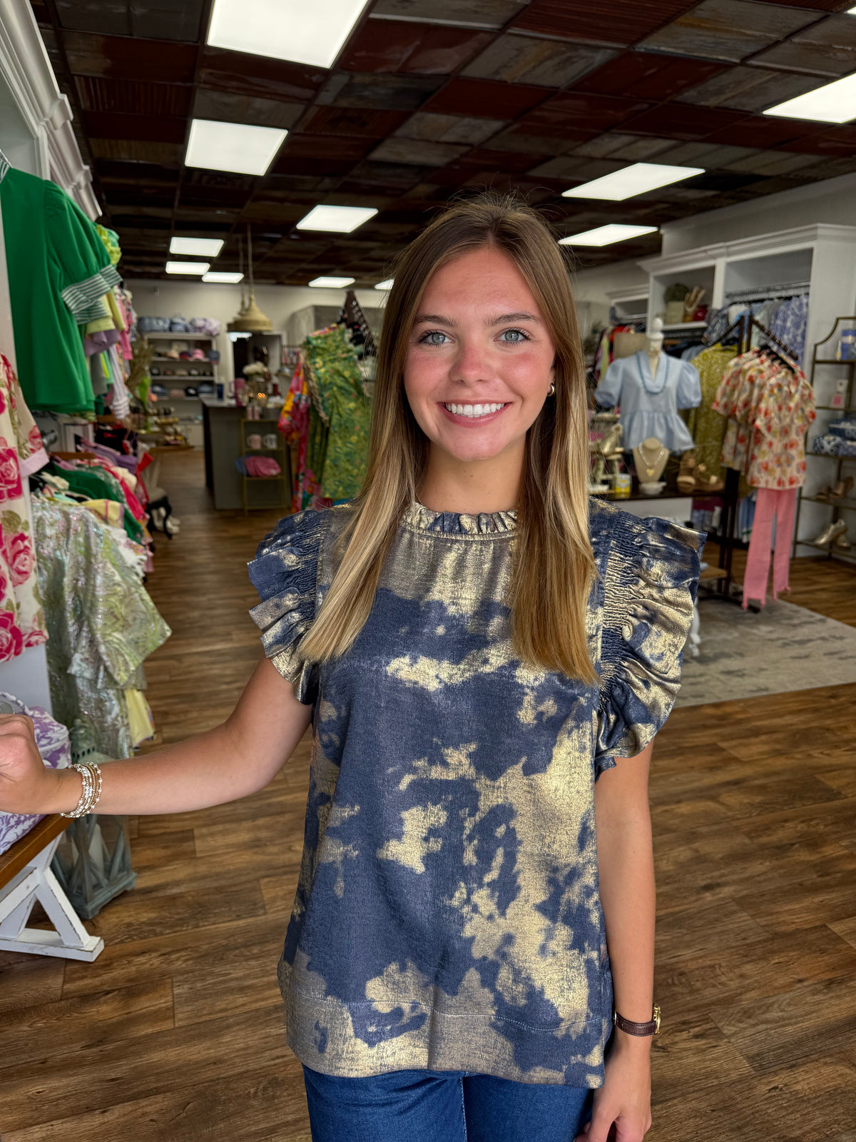 Navy and Gold Metallic Top