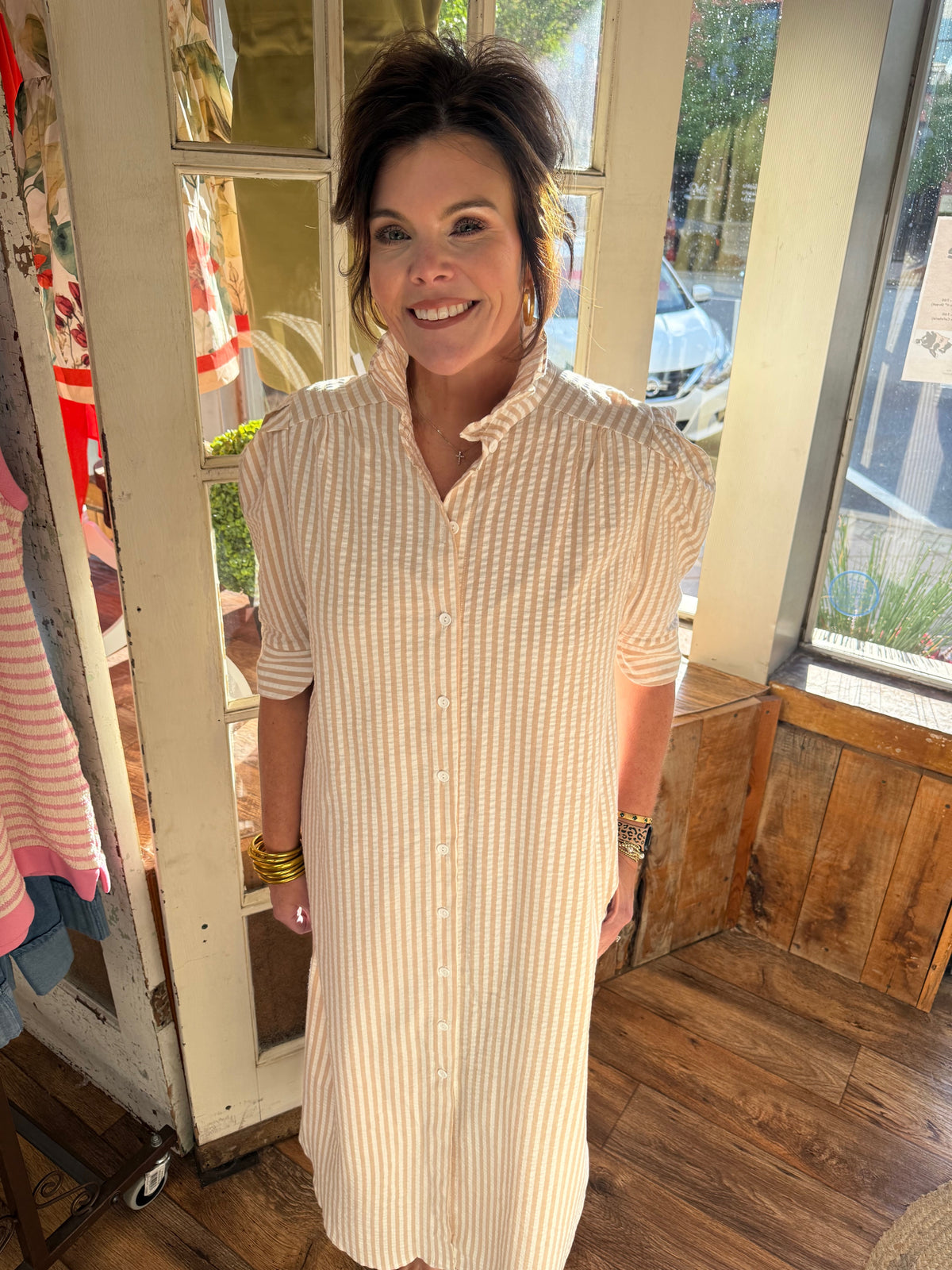 Nina Almond Seersucker Maxi Dress