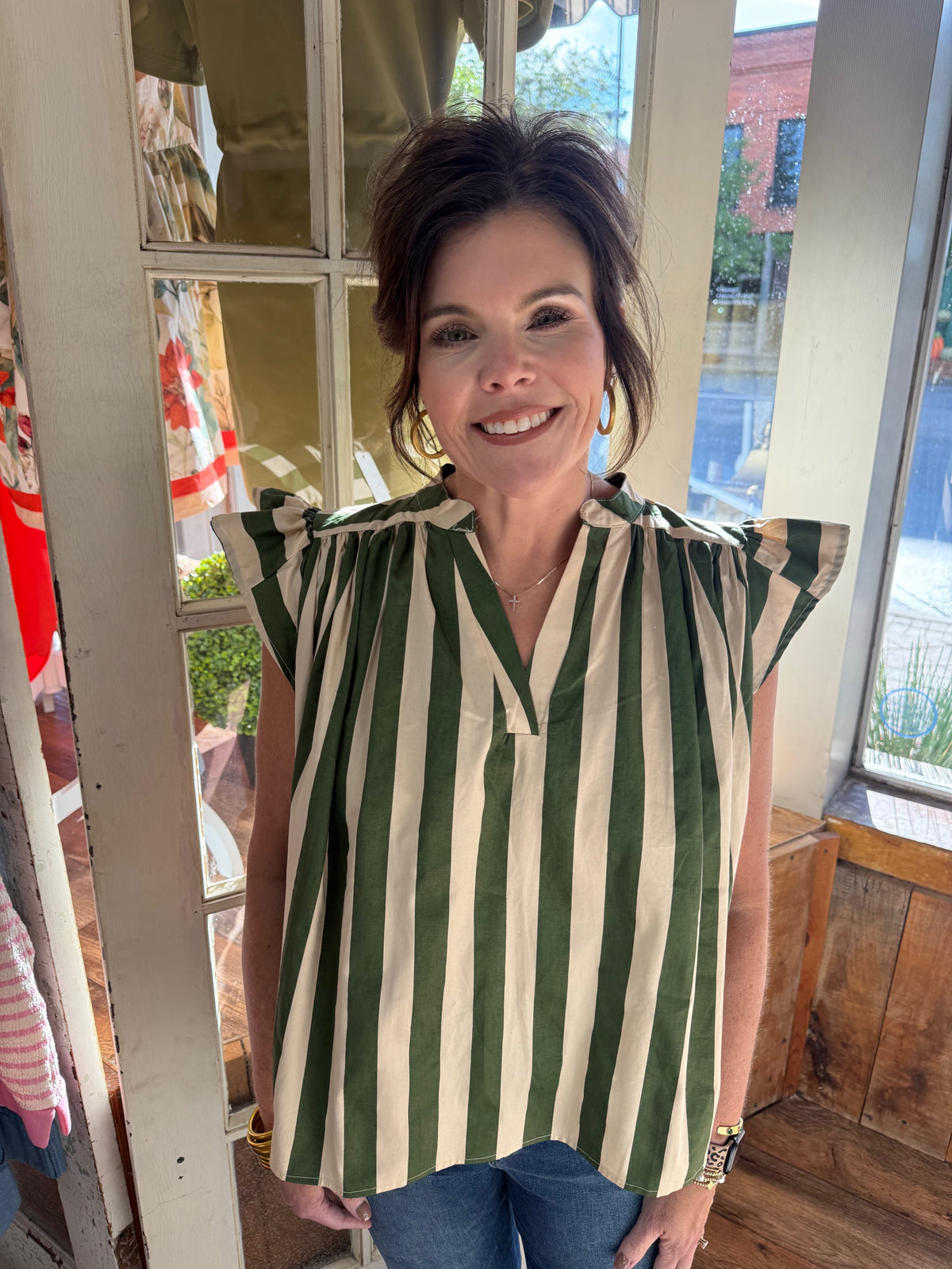 Olive Flutter Top