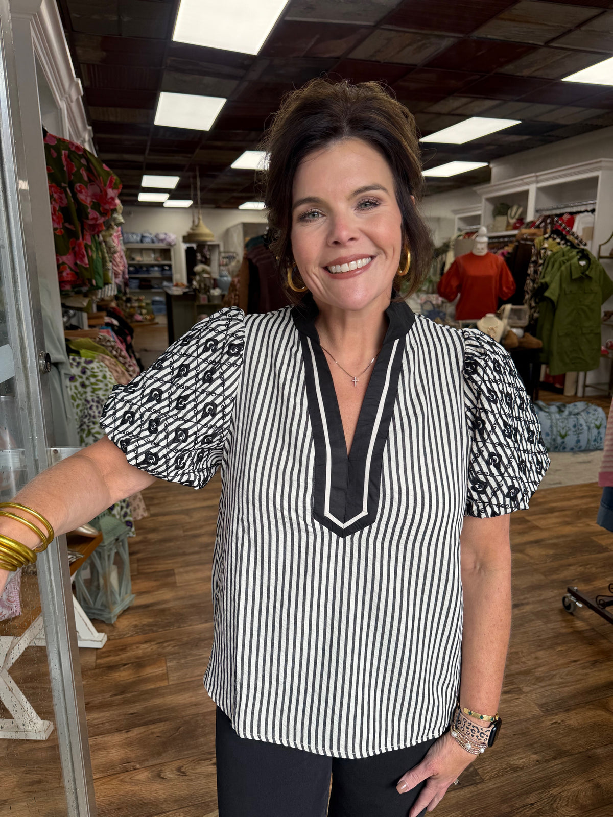 Striped Puff Sleeve Top