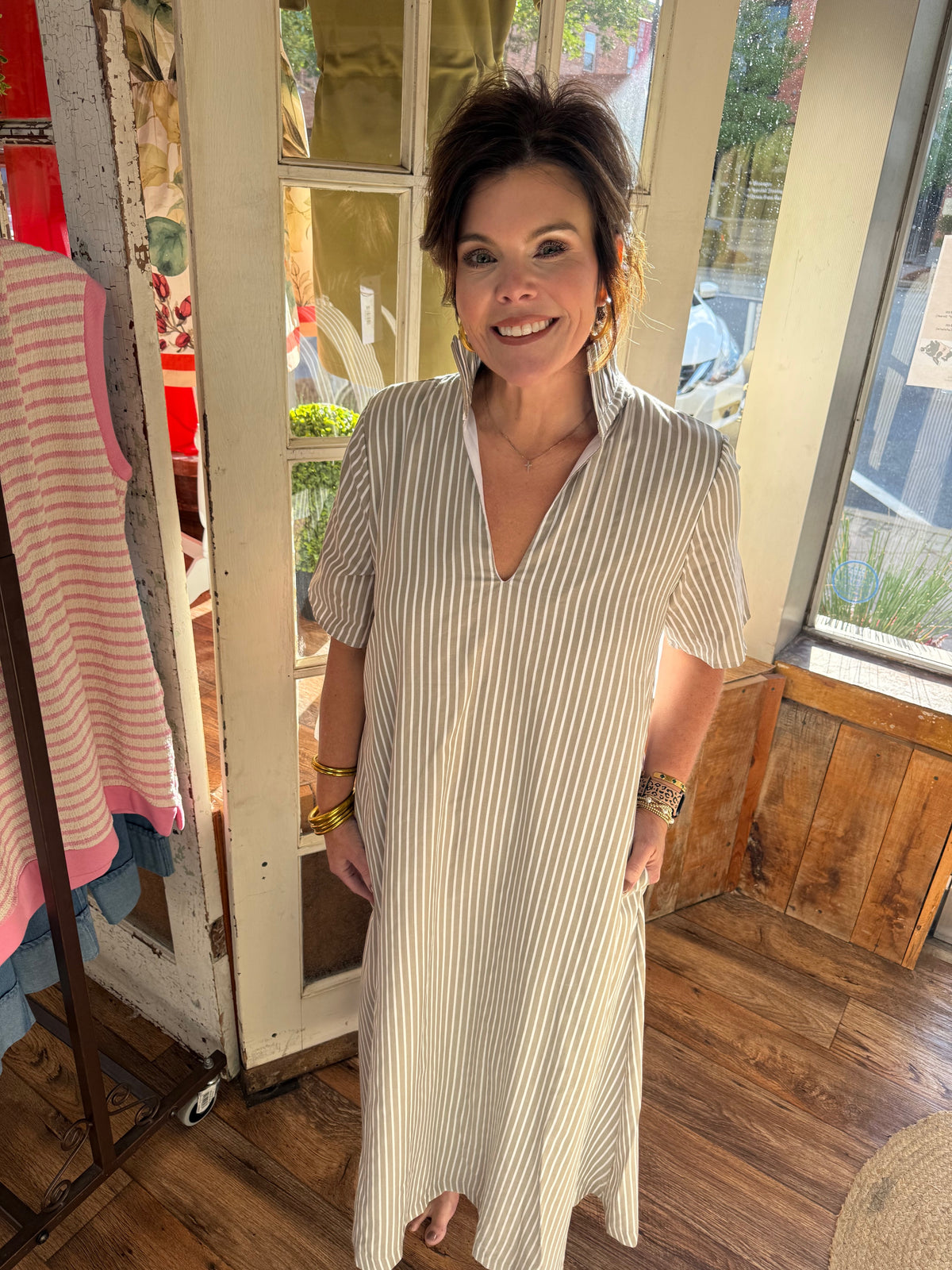 Audrey Olive Ten Stripe Maxi Dress