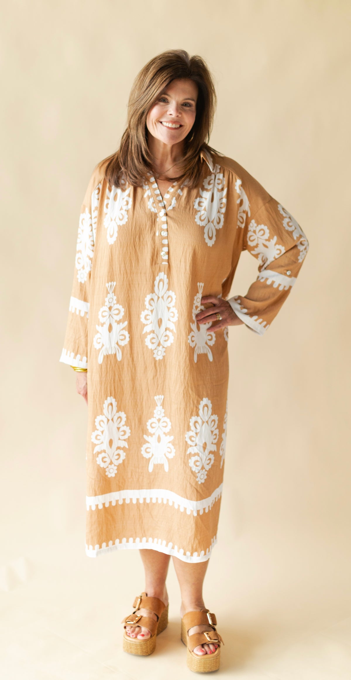 Abstract Print Midi Shirt Dress