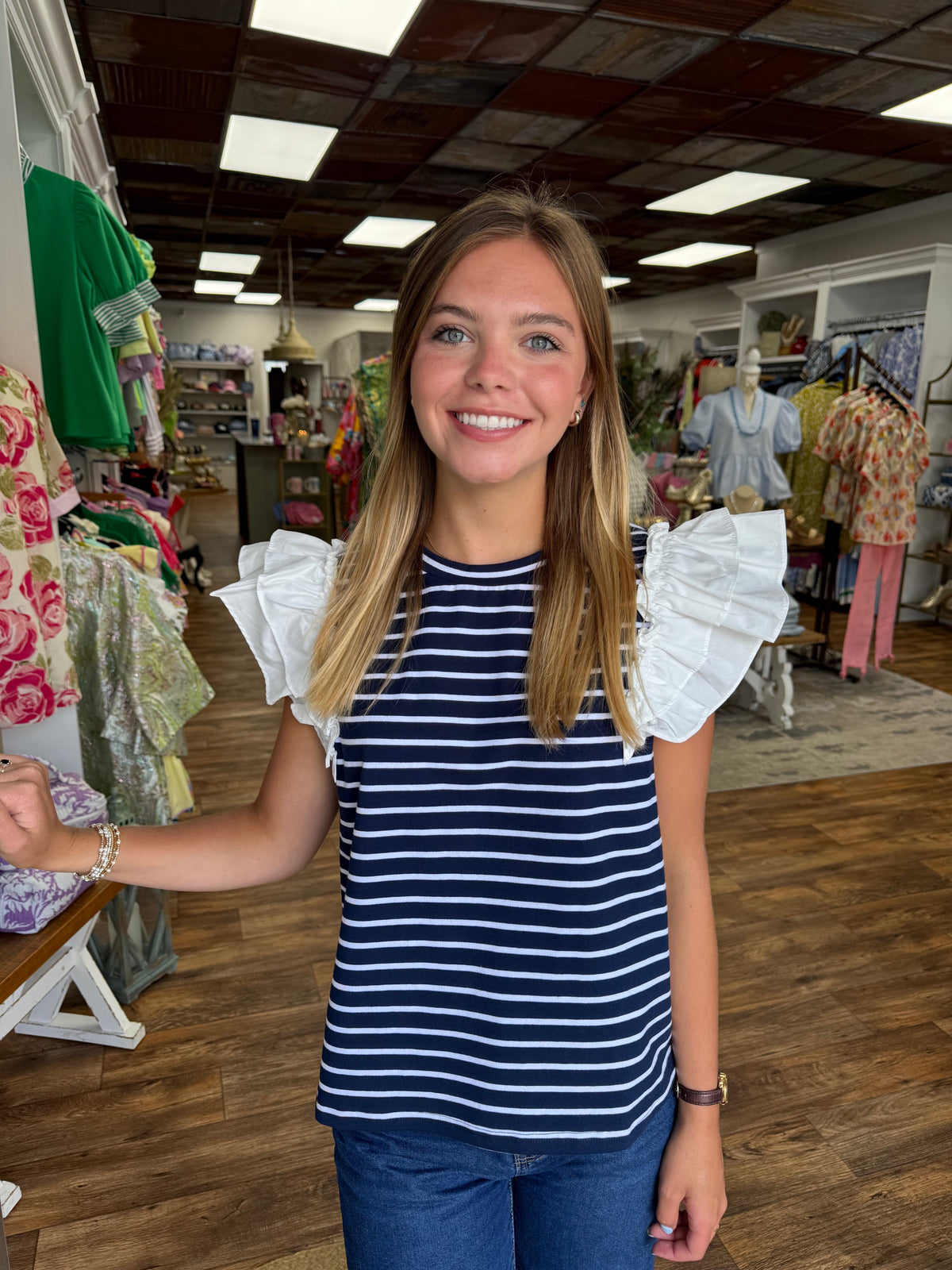 Navy and White Stripe Top