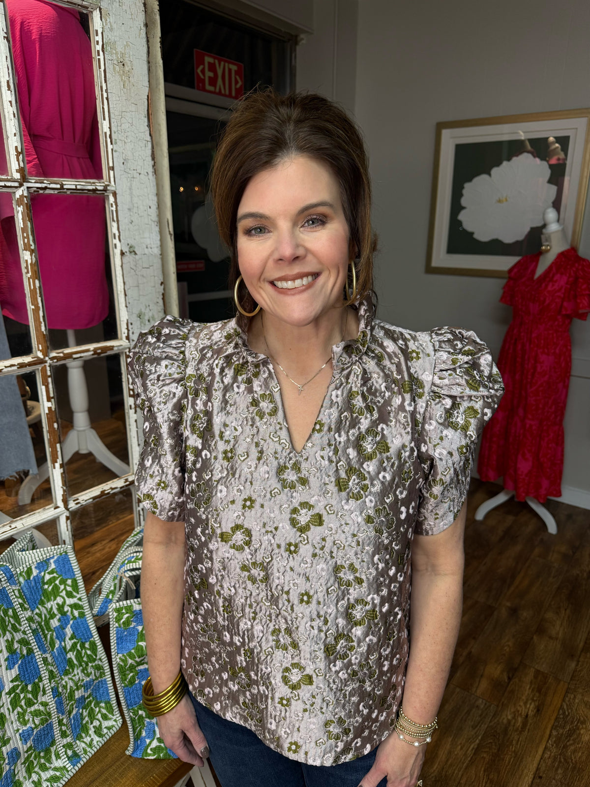 Ruched Sleeve Textured Top