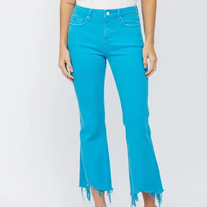 High Rise Crop Flare in Deep Blue