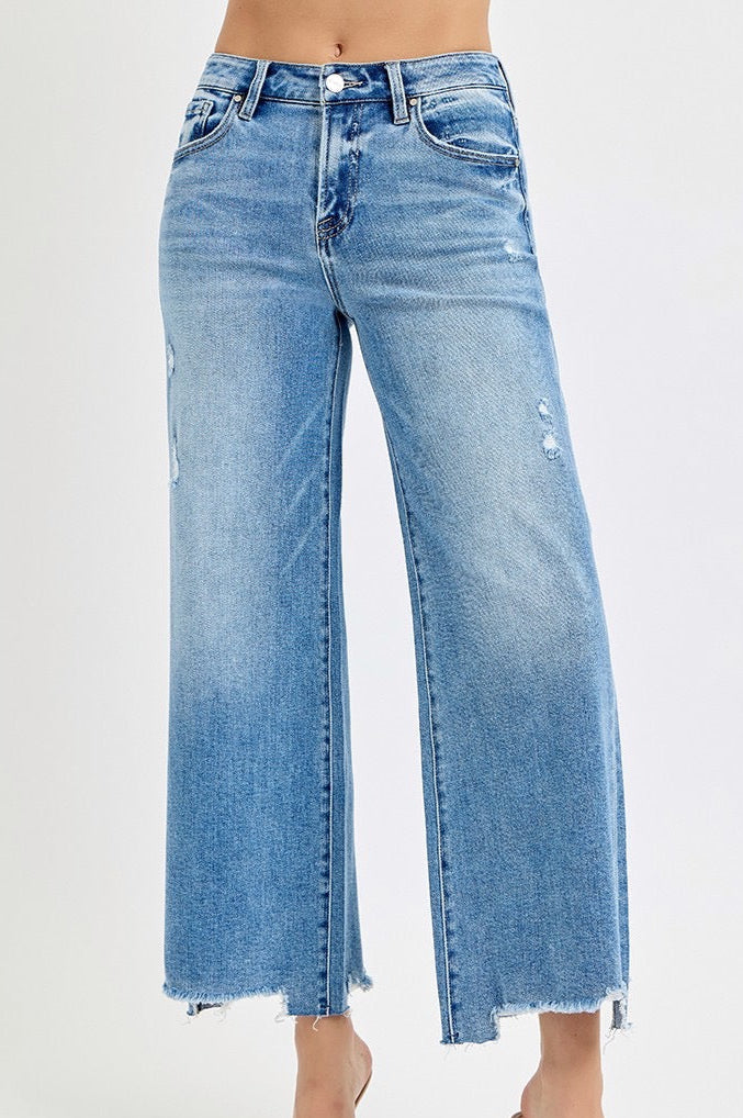 High Rise Crop Wide Leg Jeans in Medium