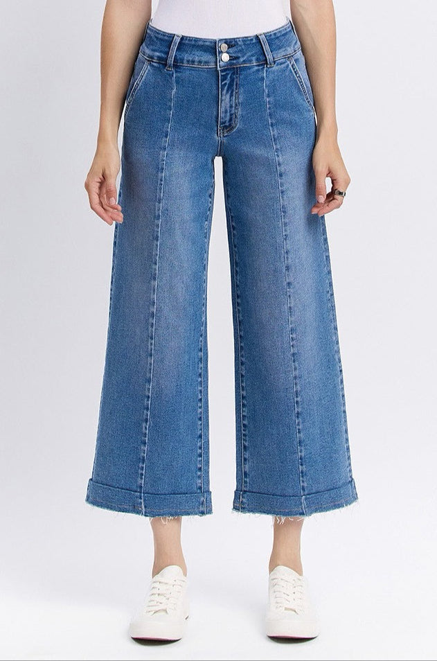 High Rise 2 Button Wide Trouser Jeans