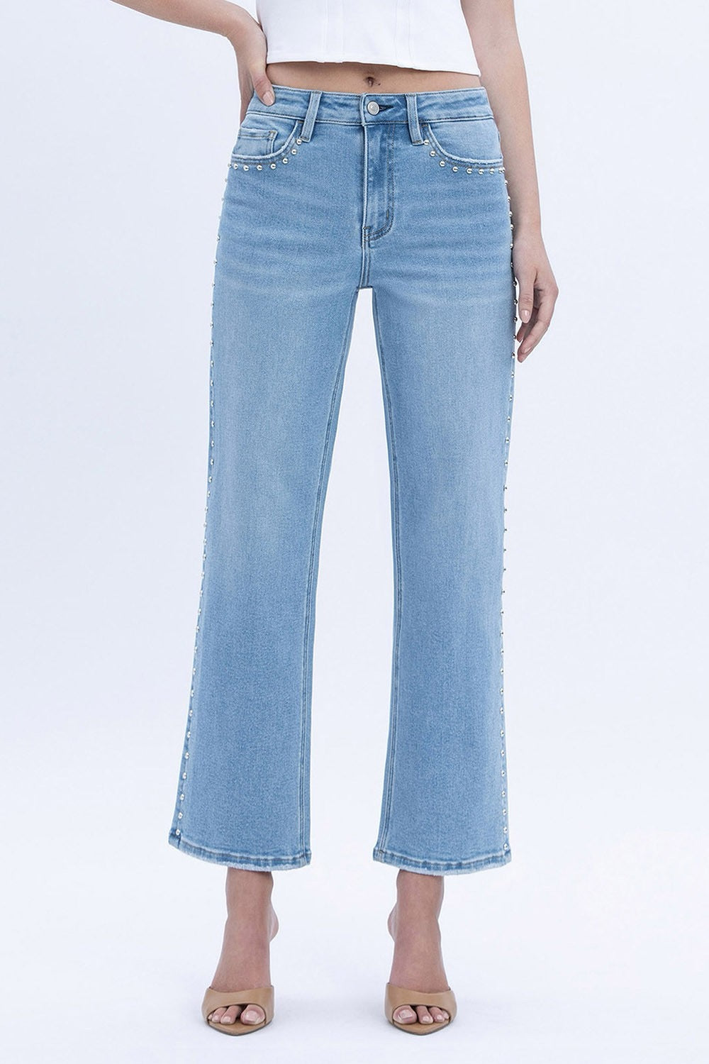 High Rise Ankle Slim Wide with Detail Jeans