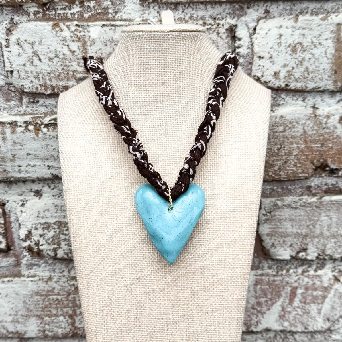 Chunky Chocolate Bandana with Turquoise Heart Necklace