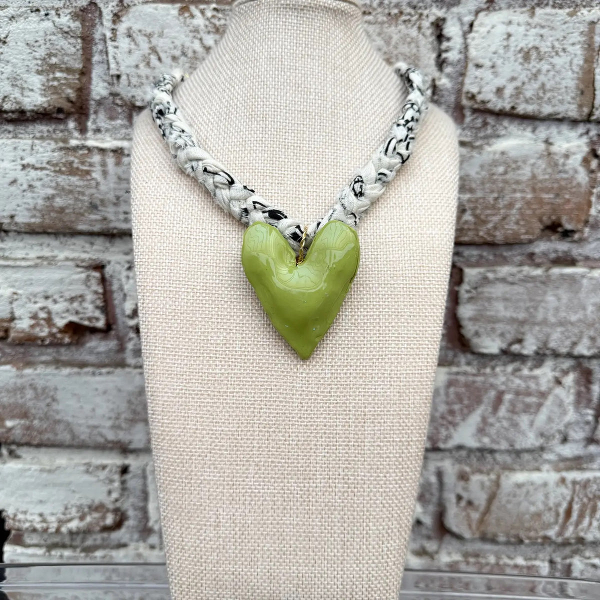 Chunky Cream Bandana with Chartreuse Heart Necklace