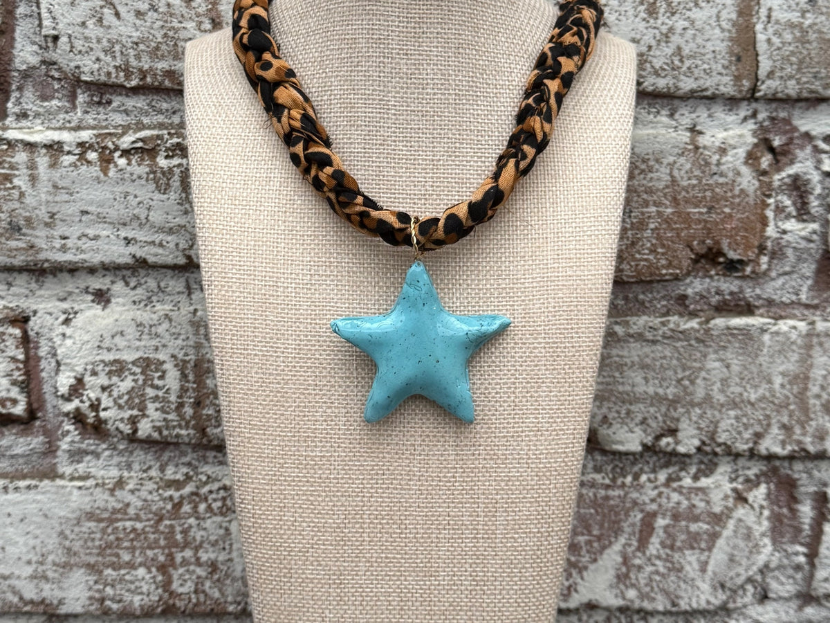 Chunky Leopard Bandana with Turquoise Star Necklace
