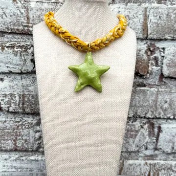 Chunky Mustard Bandana Chartreuse  Star Necklace