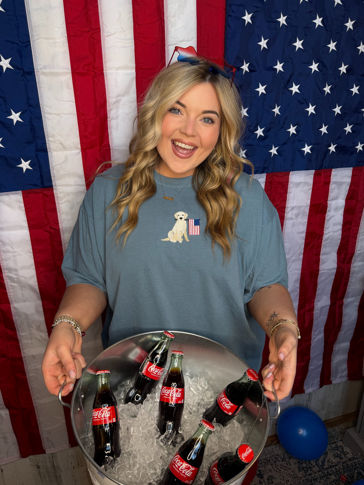 Dog Embroidered America Tee