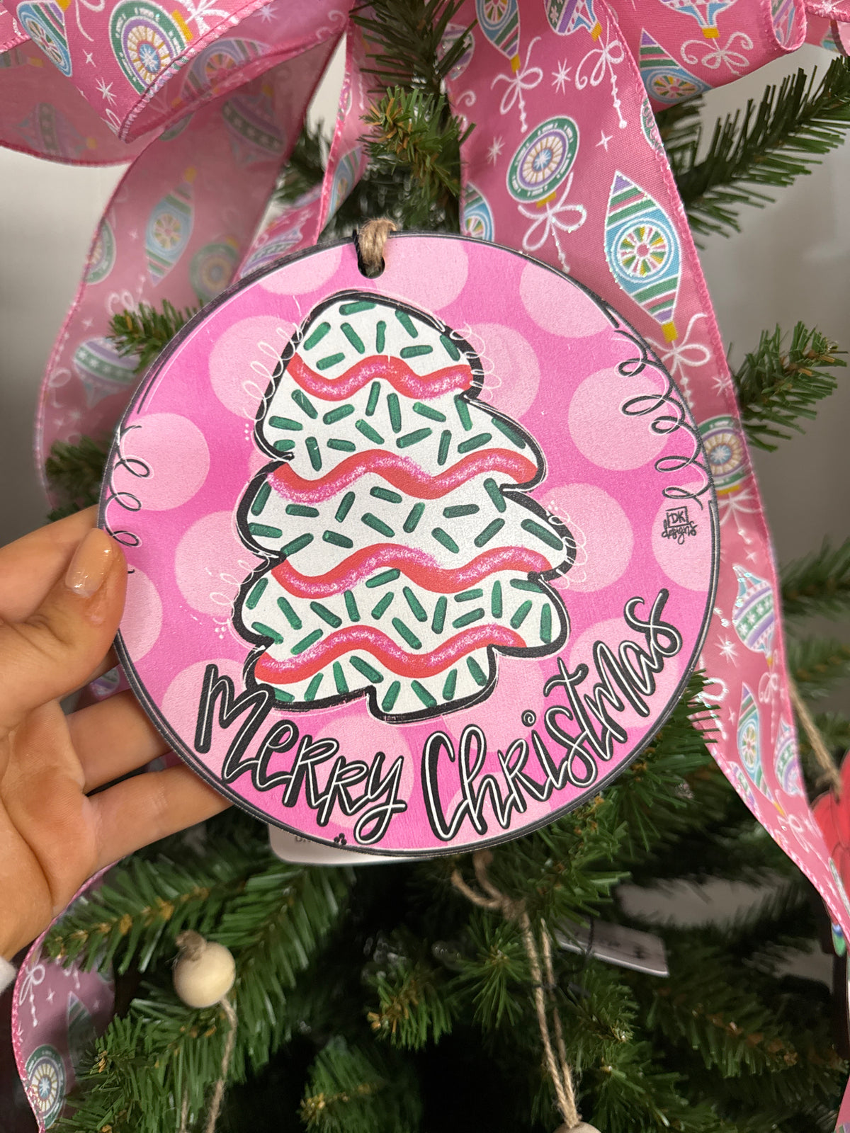 Pink Christmas Tree Cake Ornament