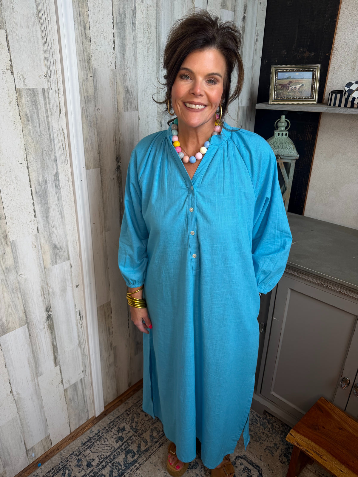The Linen Aqua Maxi Dress