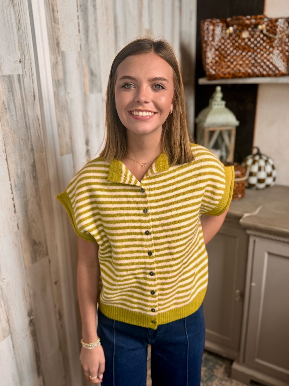The Martini Olive Striped Sweater Top