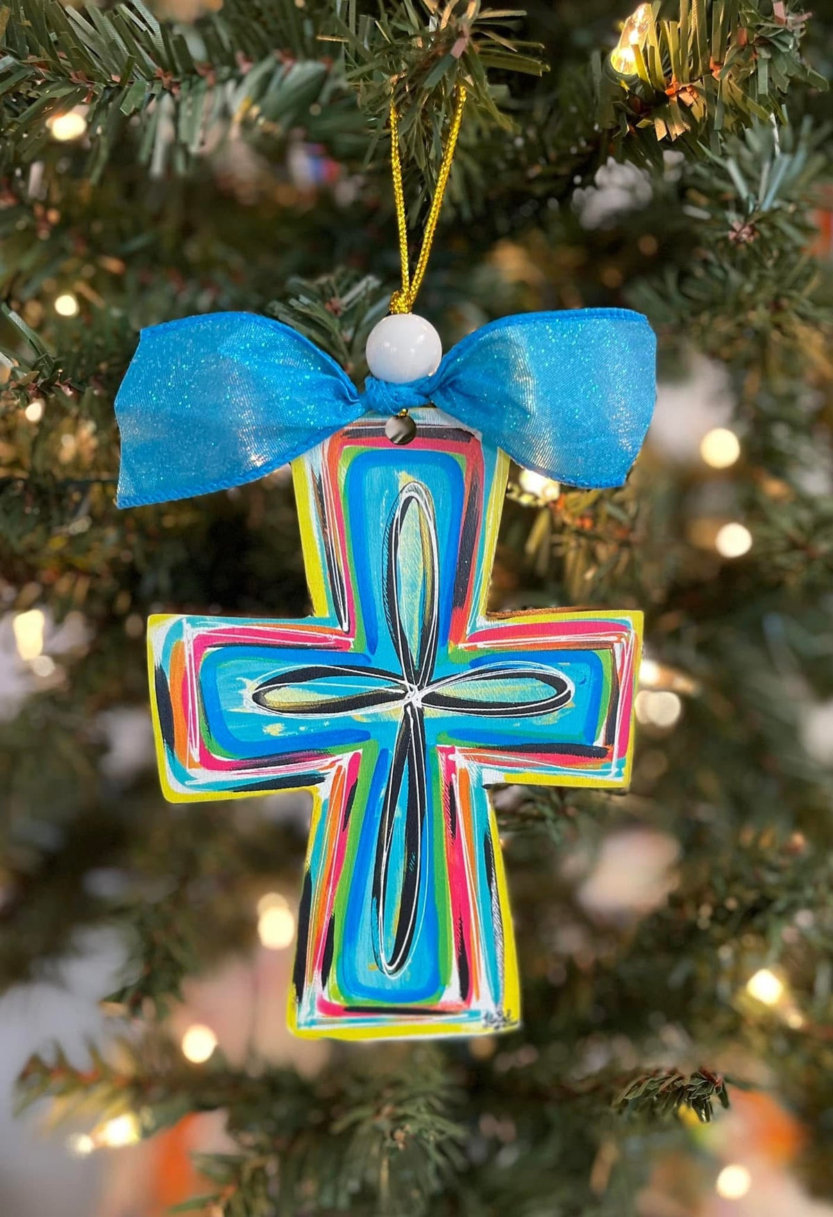 Multi Colored Cross Ornament