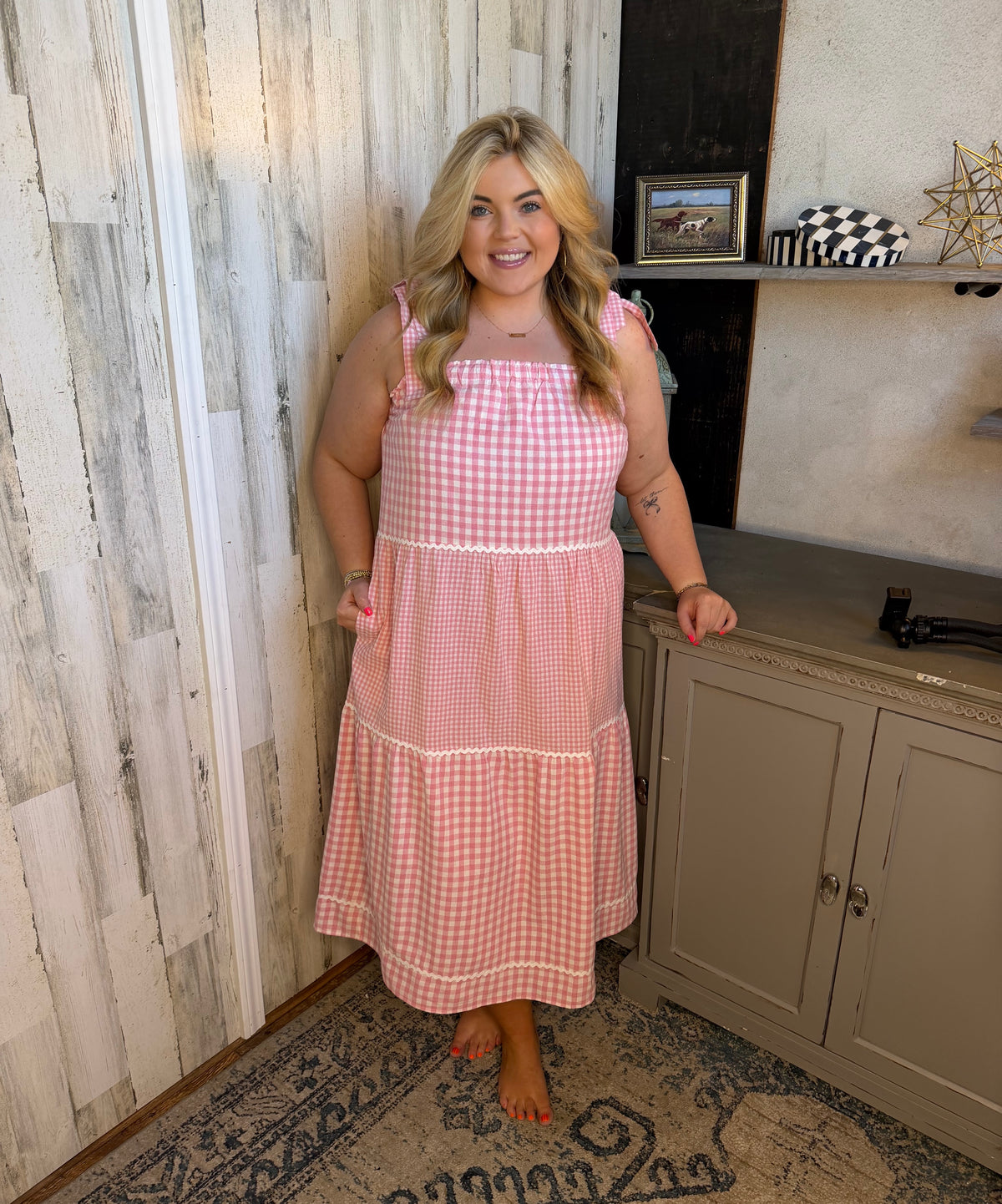 Multi Gingham Midi Dress