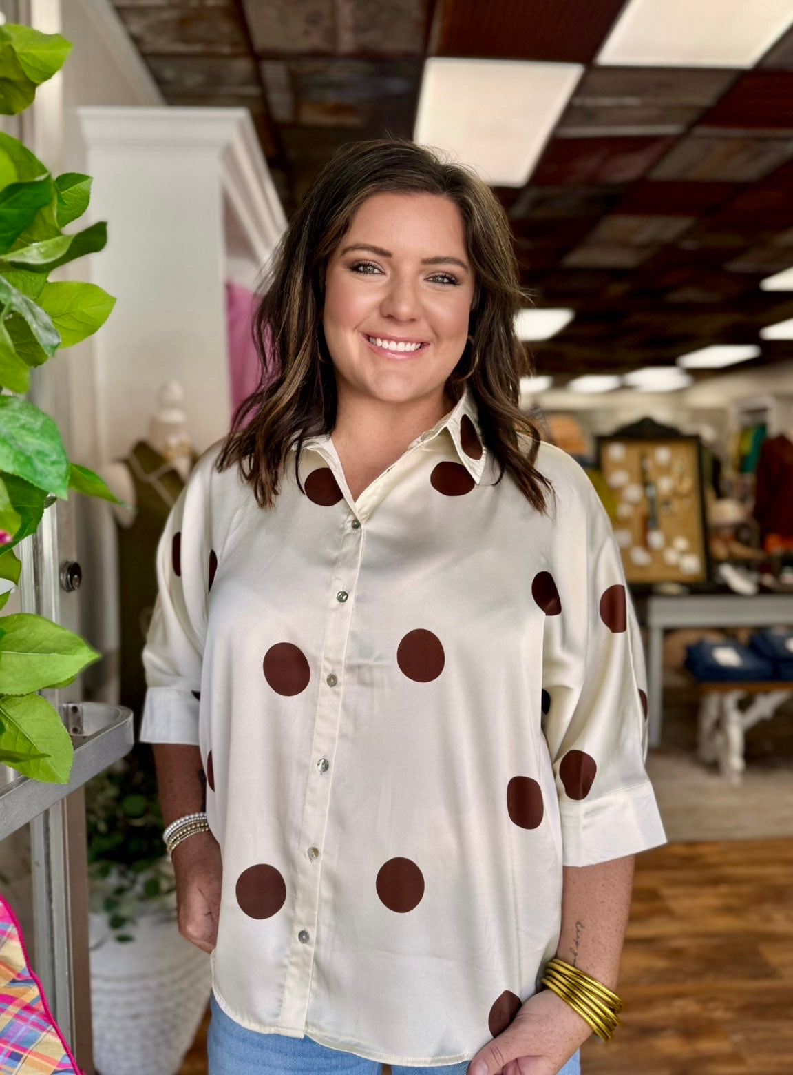 Cream Polka Dot Plus Top