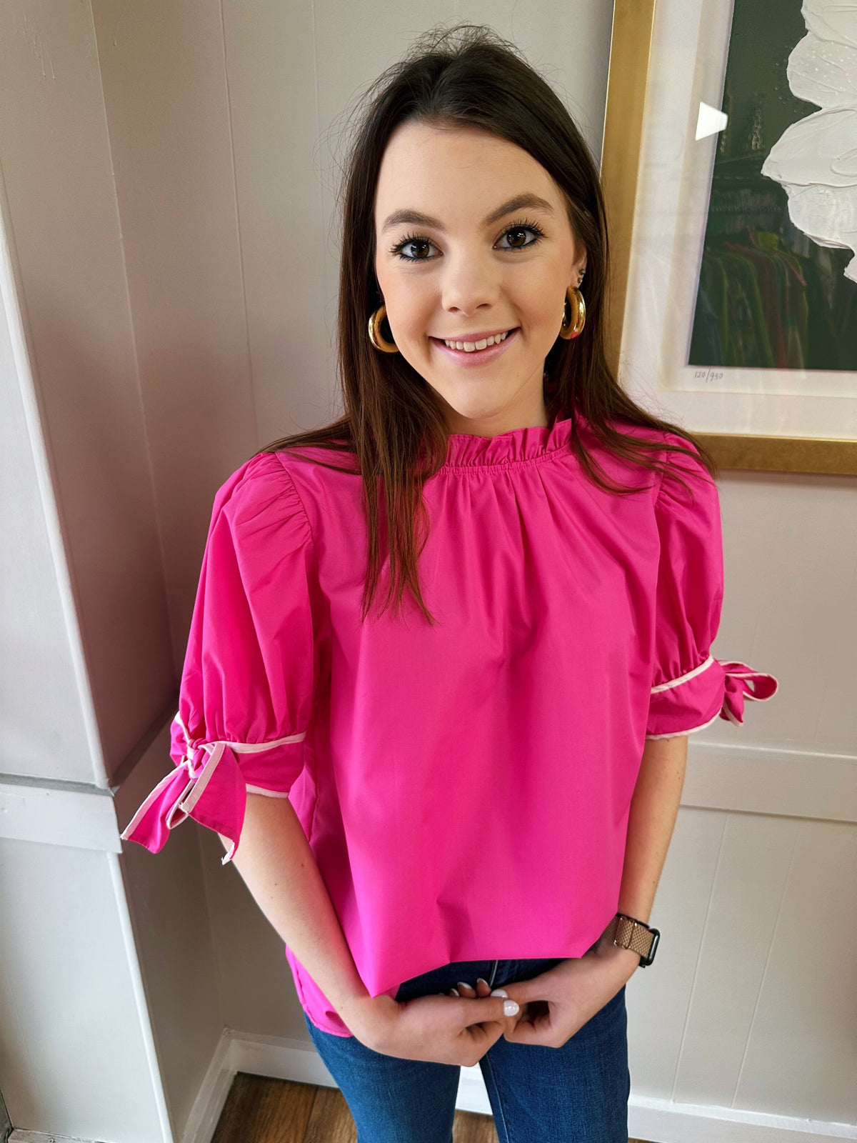 Pink Bow Sleeve Top