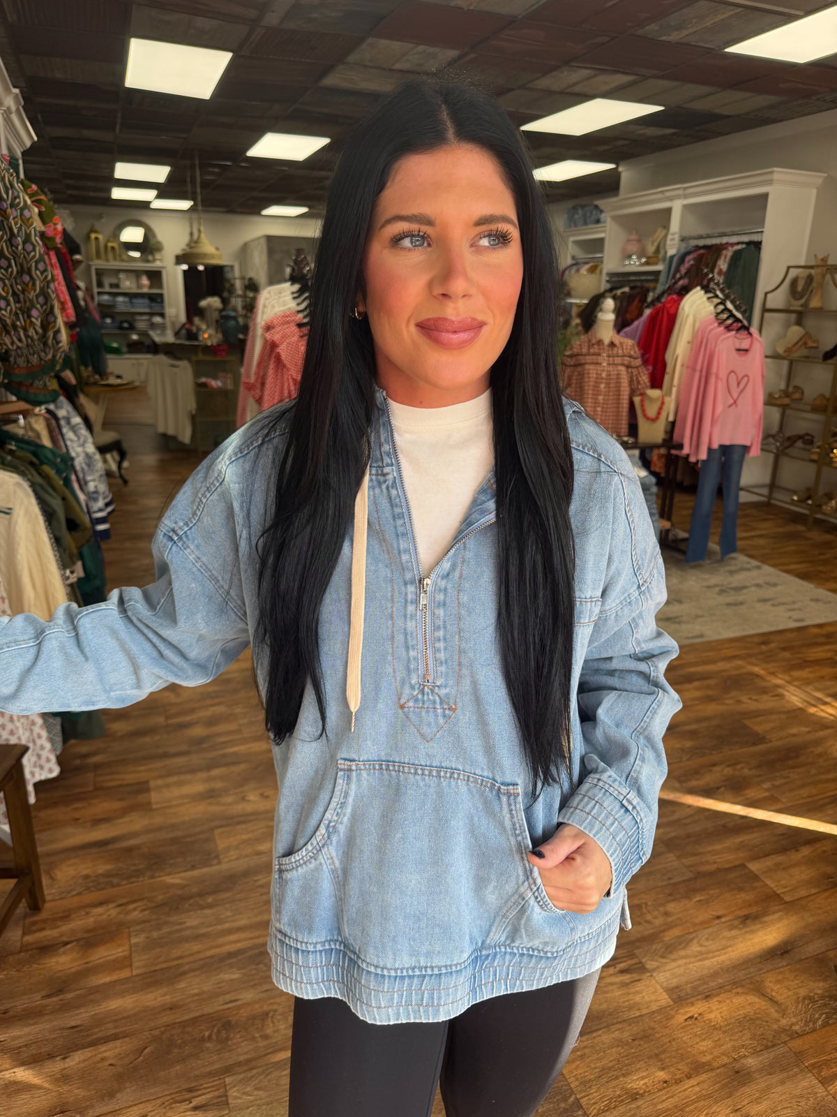 Light Denim Hooded Pullover