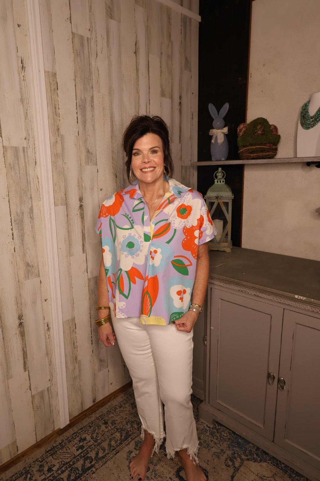 Artist Floral Signature Collar Top|KARLIE