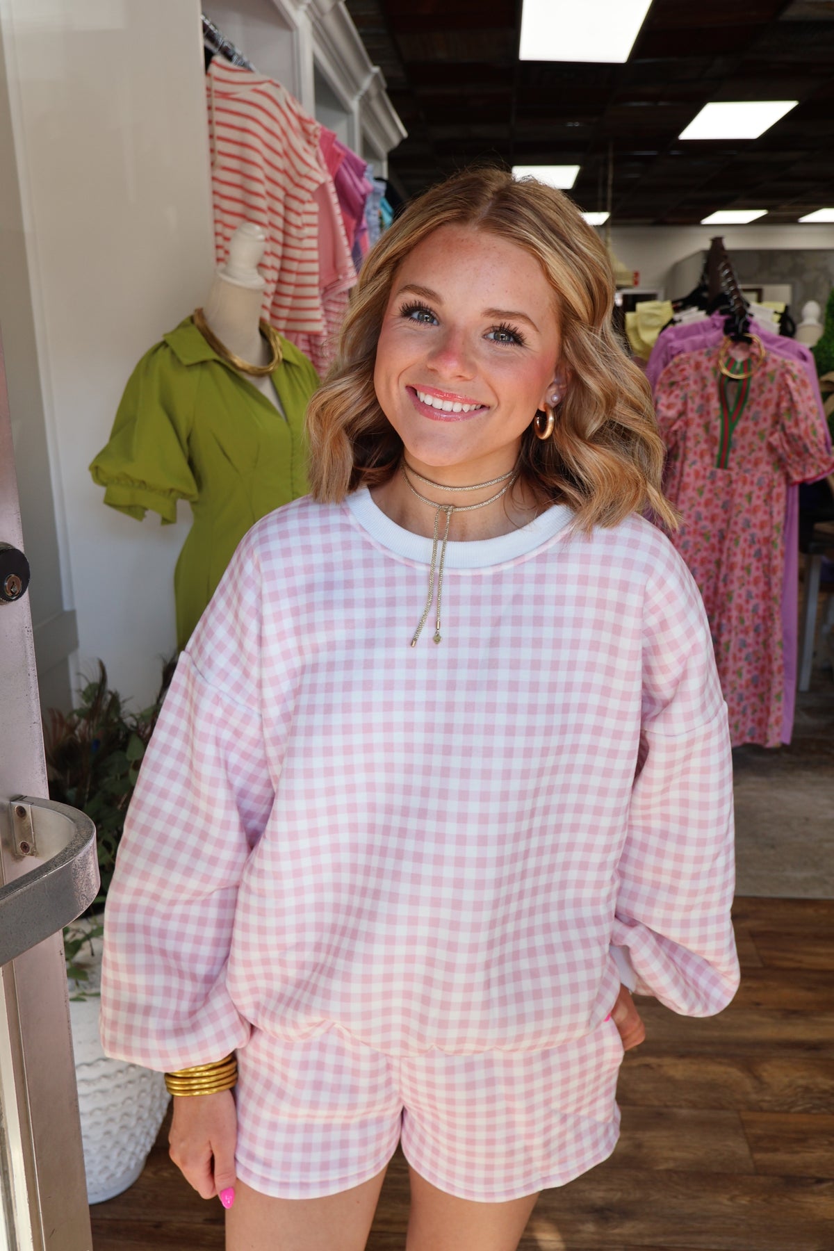 Pink Gingham Shorts Set