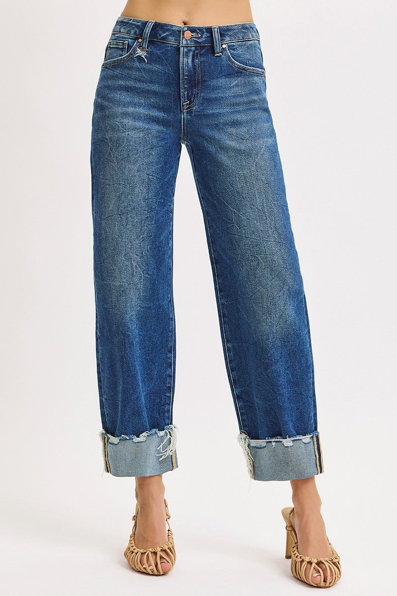 High Rise Cropped Boyfriend Cuffed Jeans