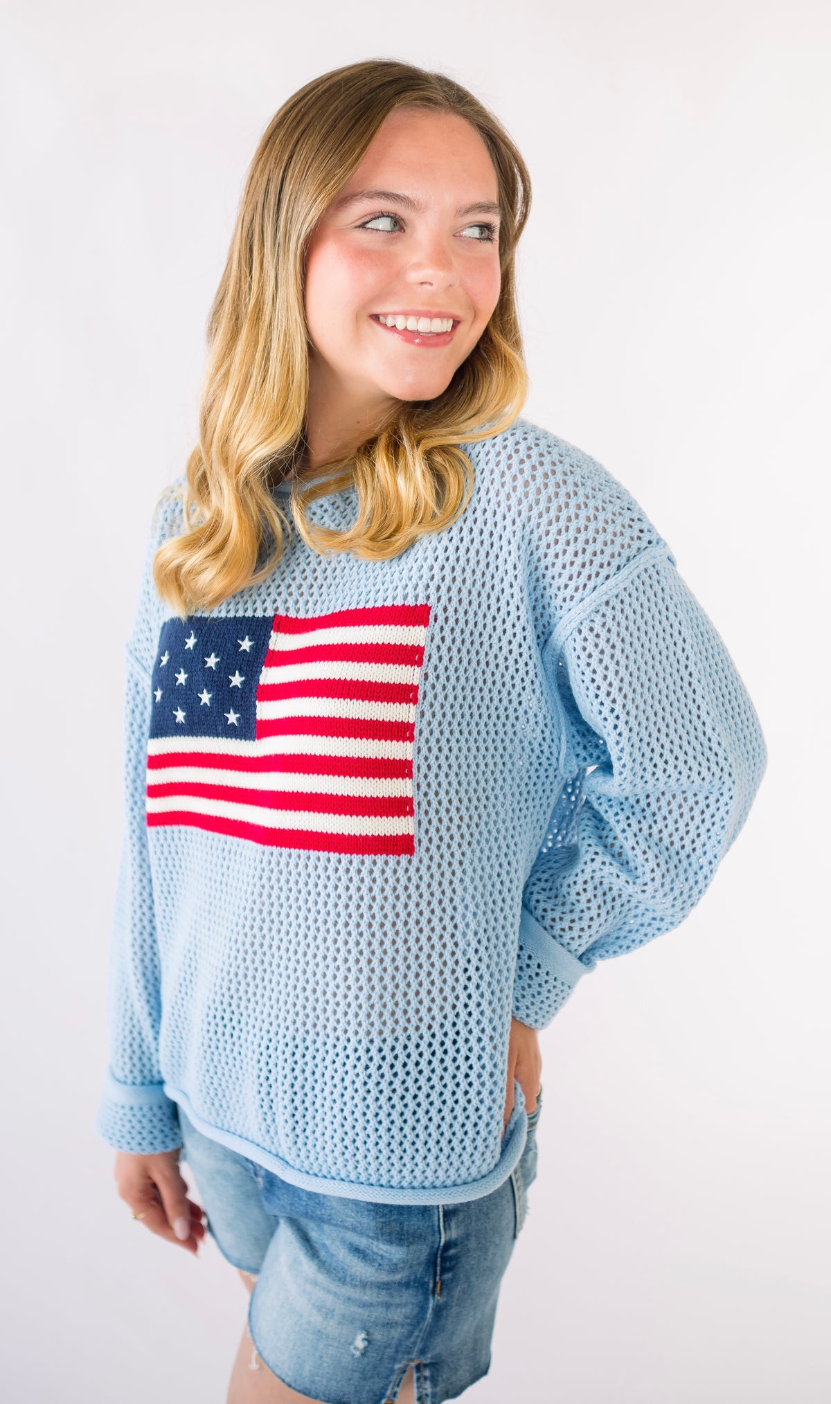 American Flag Sheer Sweater