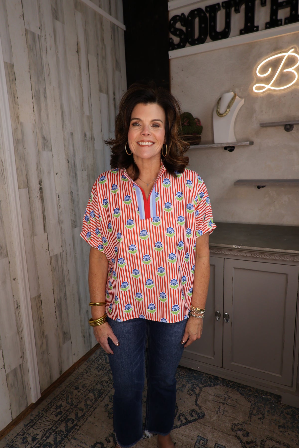 Floral Stripe Print Blouse