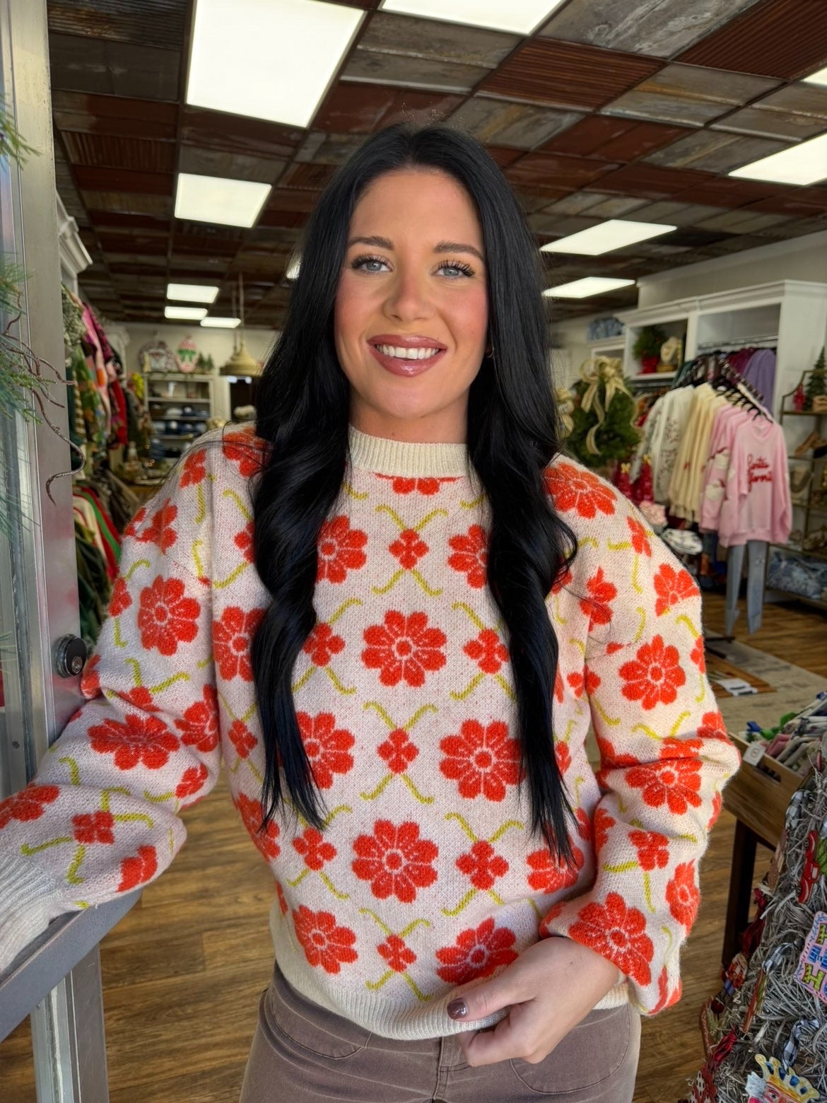 Orange Floral Sweater