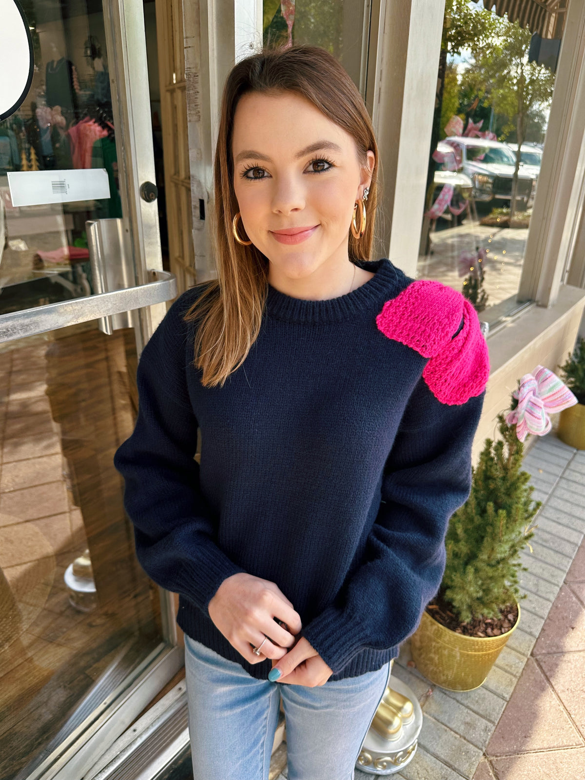 Navy/Fuchsia Bow Sweater