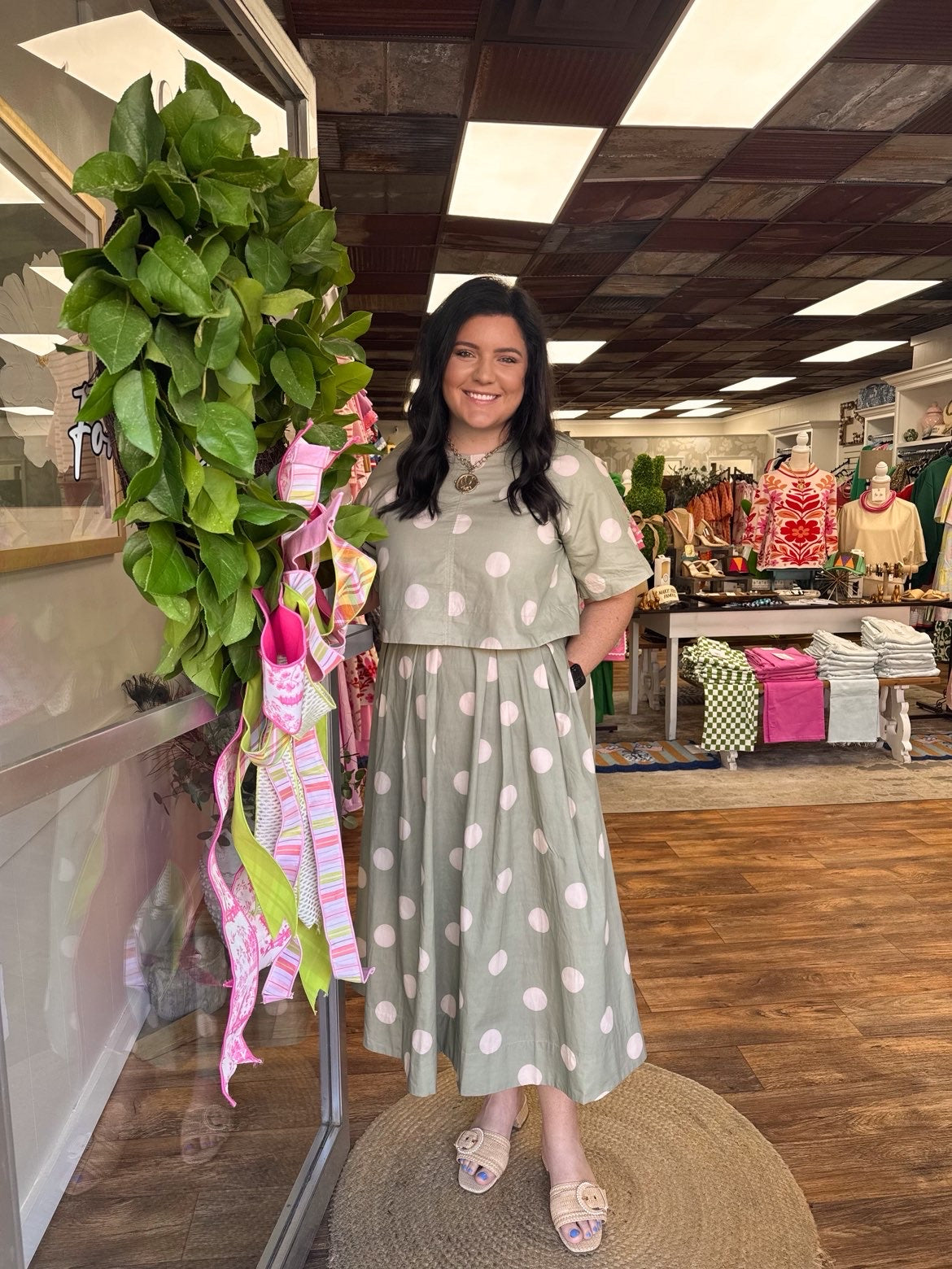 Sage Polka Dot Skirt Set