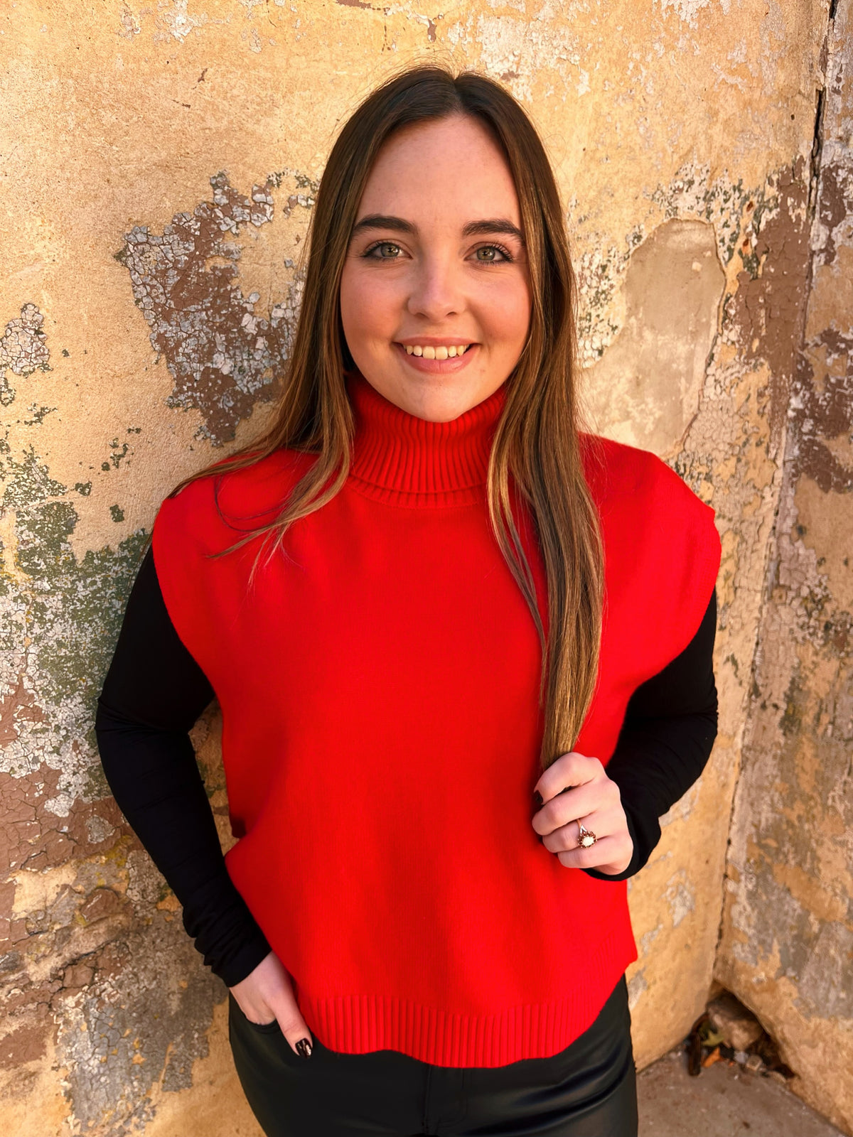 High Low Turtleneck Sweater in Red