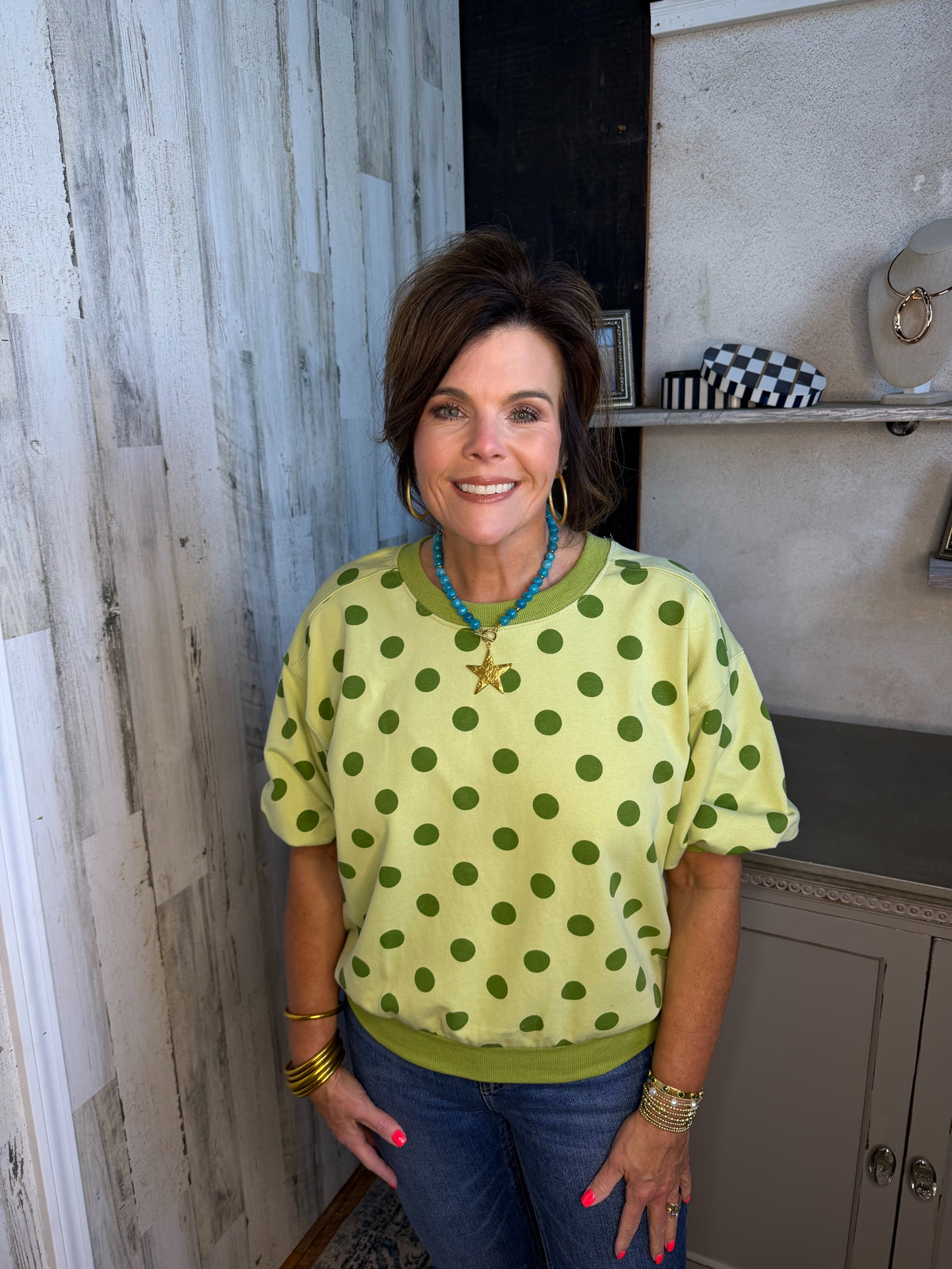 Sage Polka Dot Top