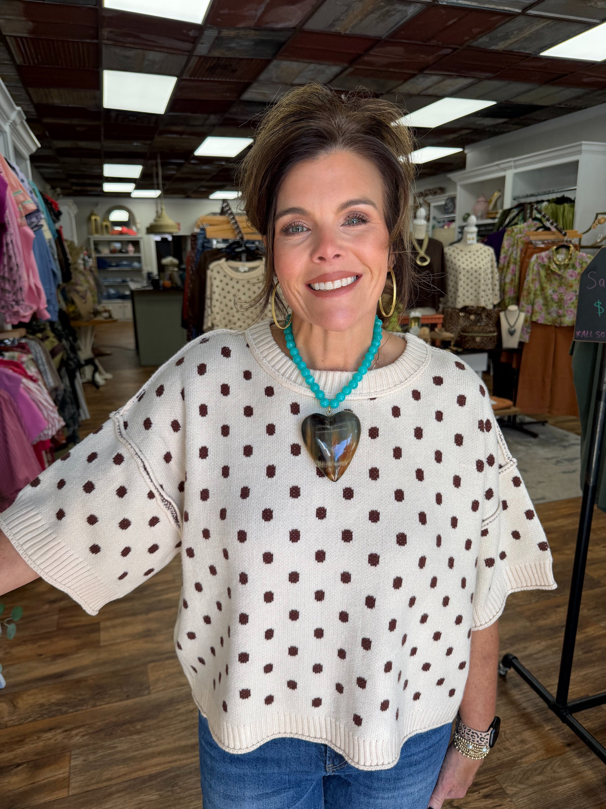 Ecru Polka Dot Sweater Top