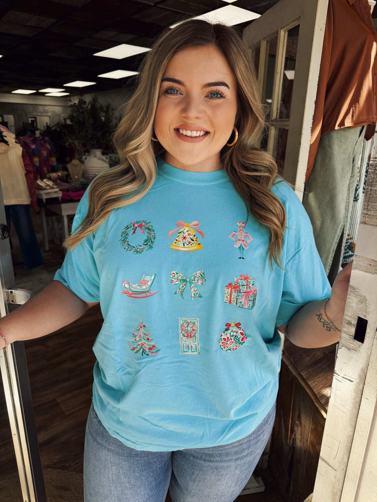 Teal Blue Christmas Coquette Tee