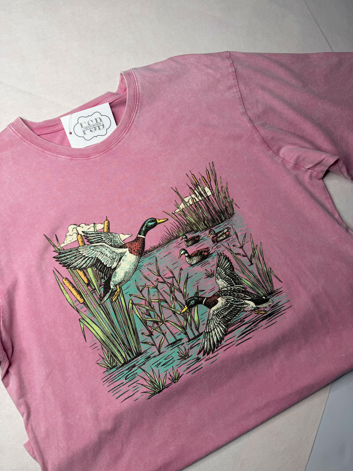 Mallard Ducks Vintage Tee in Pink