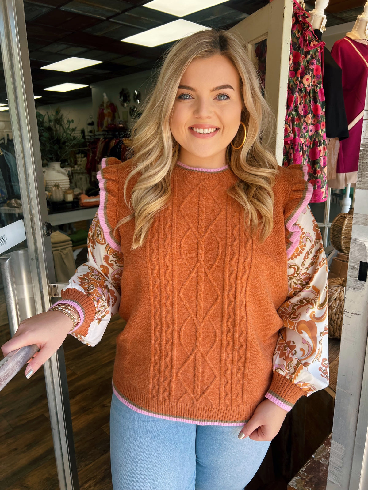 Rust Floral Plus Sweater