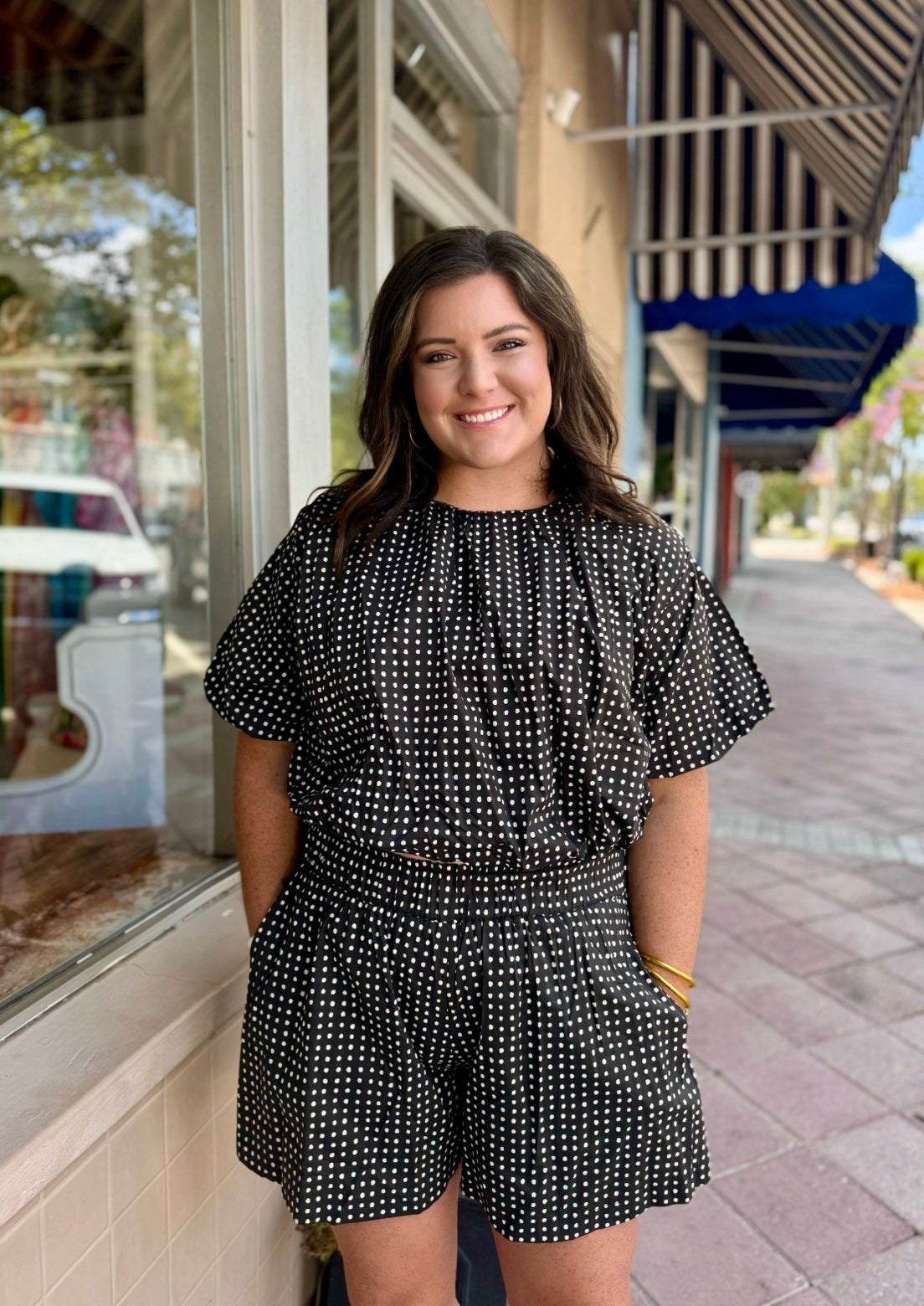 Polka Dot Shorts Set in Black