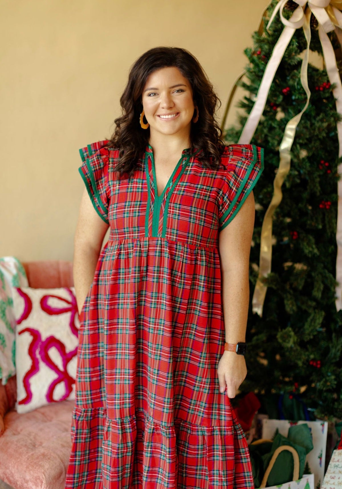 The Christmas Plaid Midi Dress