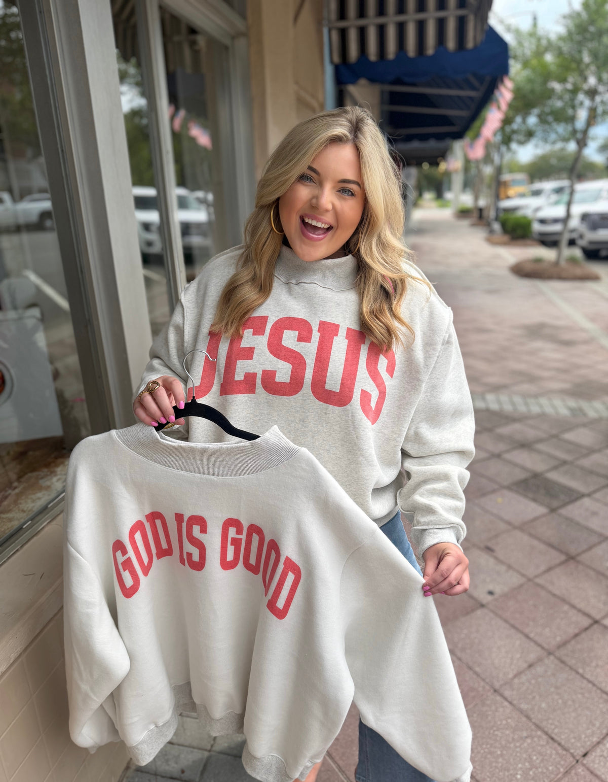 Jesus & God is Good Reversible Mock Neck Sweatshirt