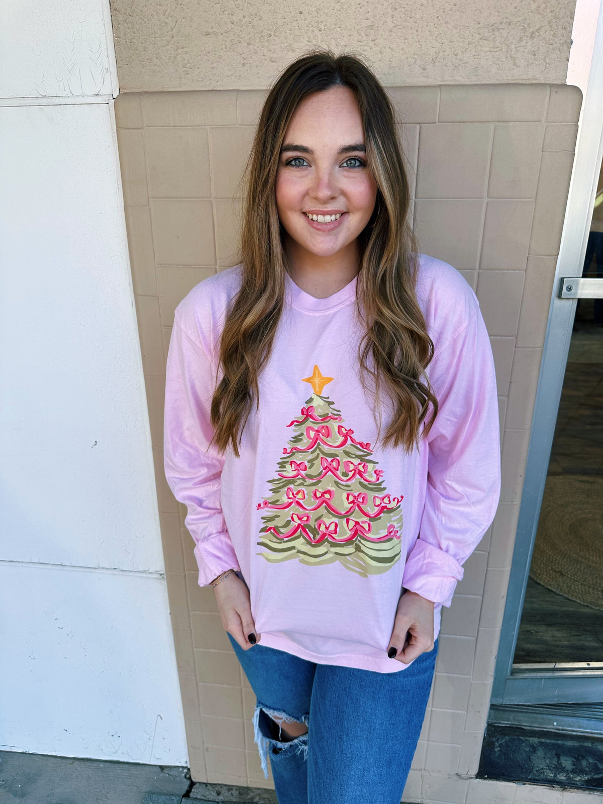 Bow Christmas Tree LS Tee