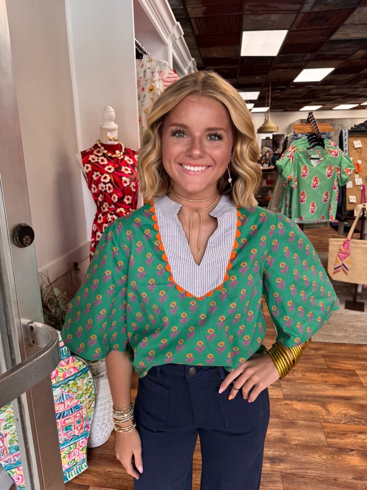 Green Floral Top