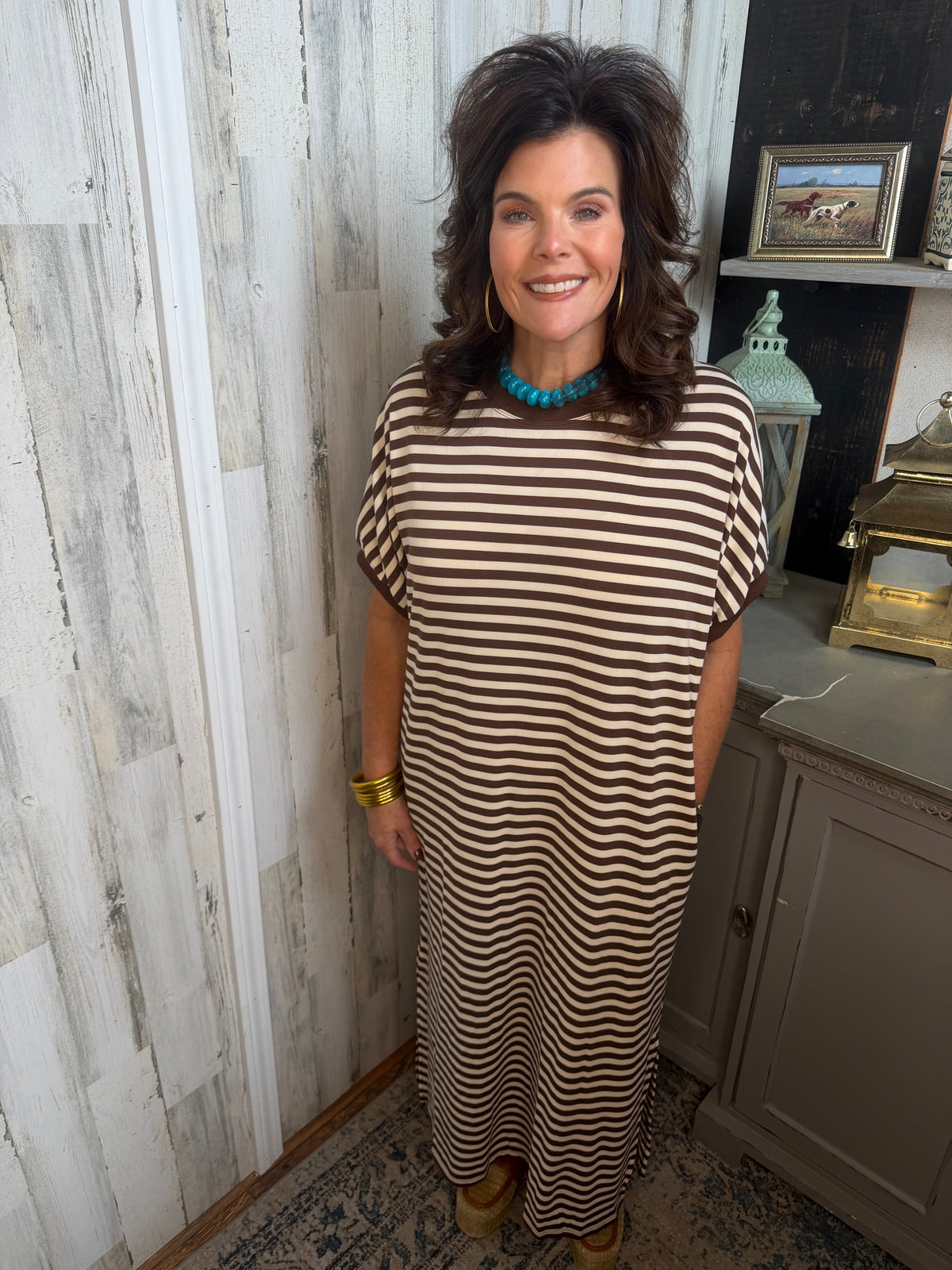 Caramel Coast Striped Midi