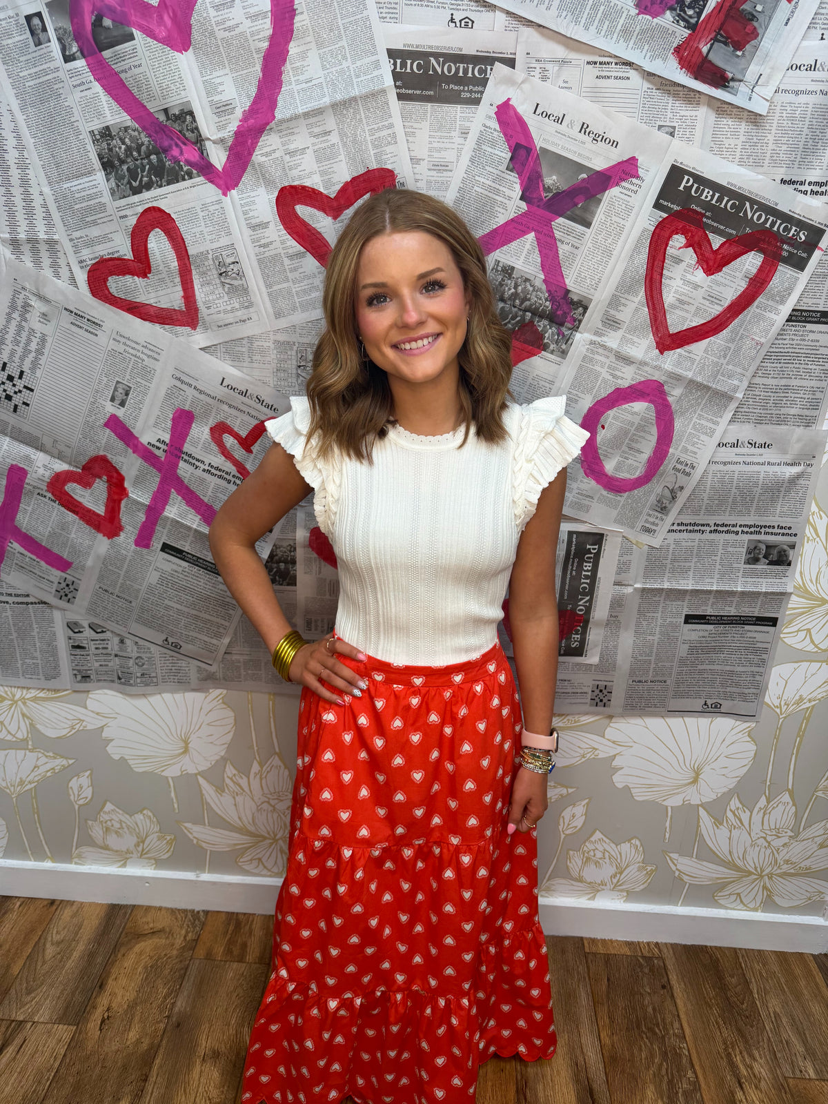 Heart Poplin Midi Skirt