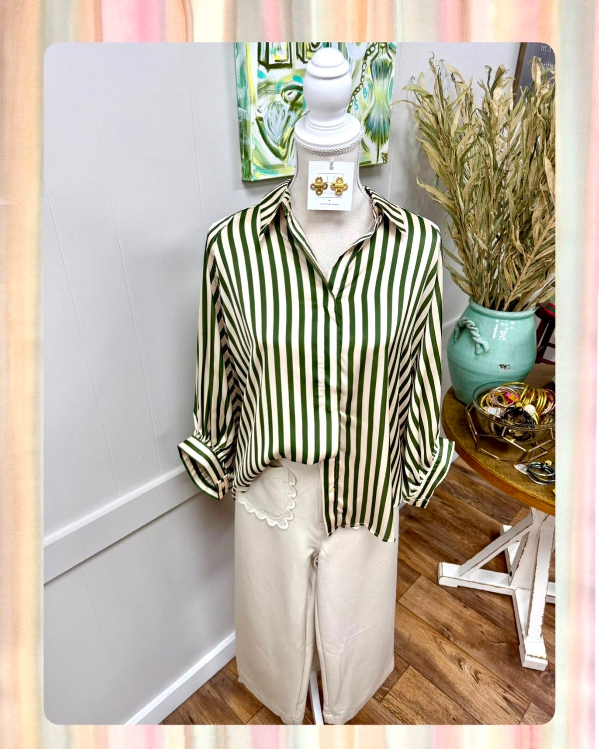 The Olive and Cream Striped Top