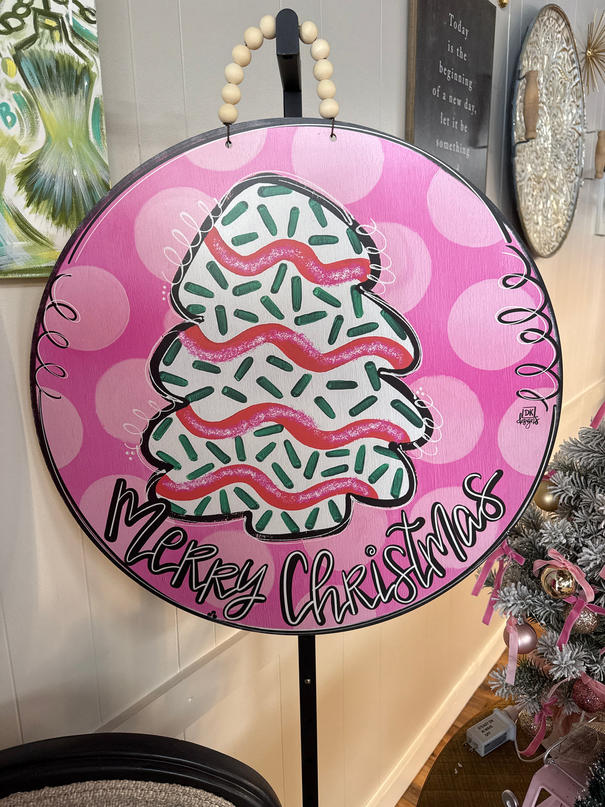 Pink Christmas Tree Cake Door Hanger