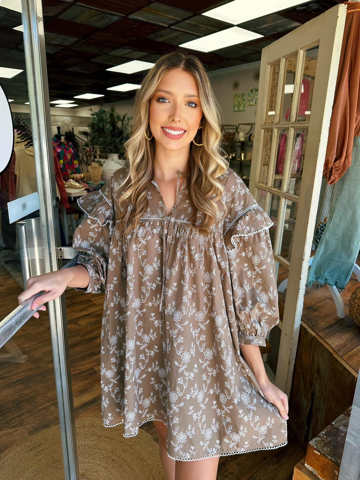 Mocha Floral Mini Dress