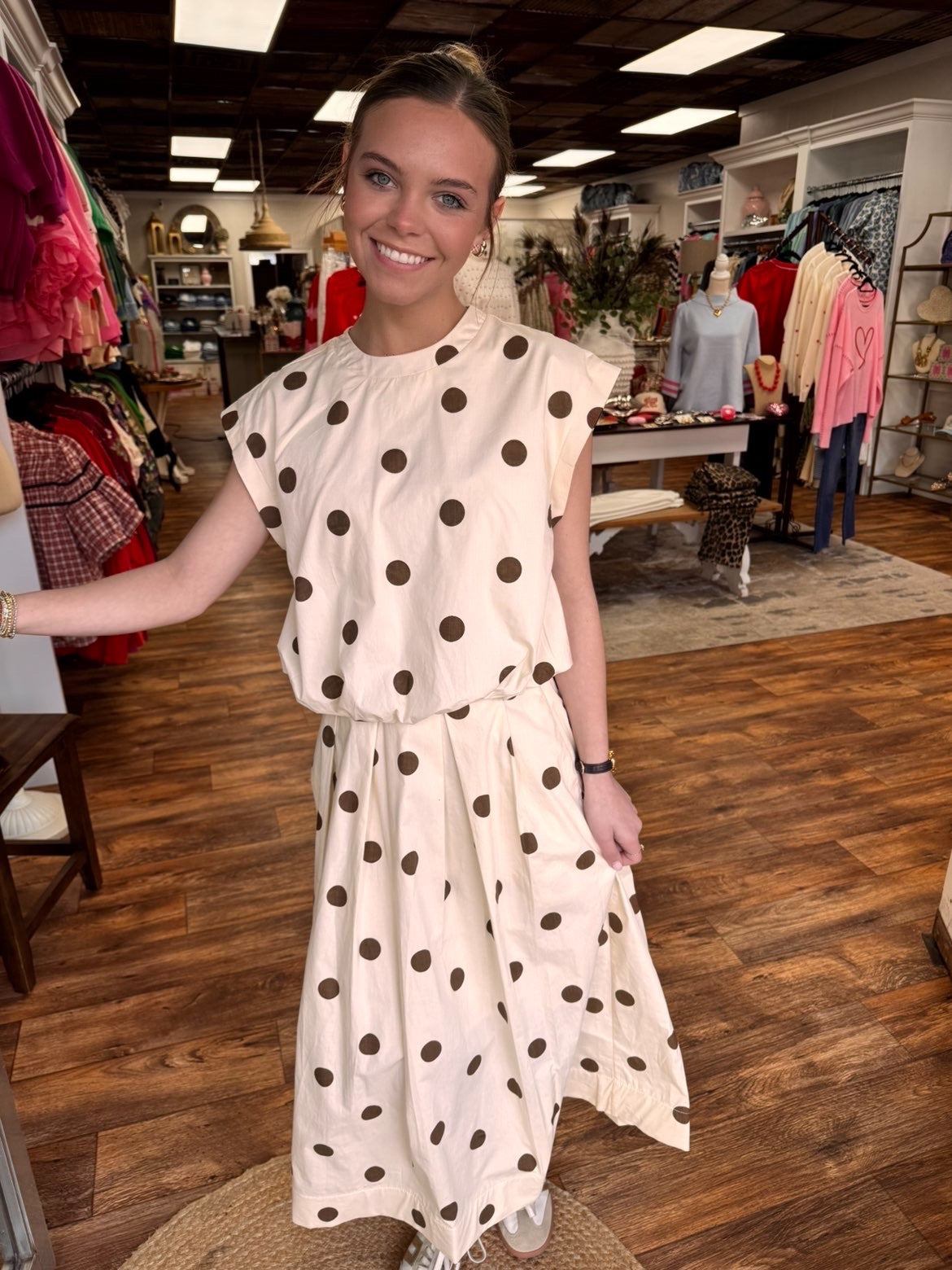 Brown and Cream Polka Dot Skirt Set Forever Southern Boutique Brown and Cream Polka Dot Skirt Set Forever Southern Boutique
